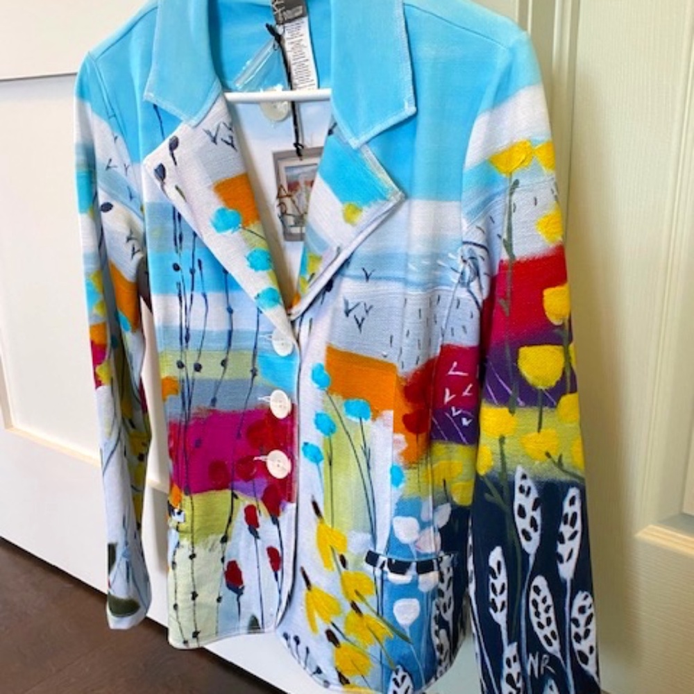 Simply Art by Dolcezza sz S mid-length blazer jacket multicolour flowers